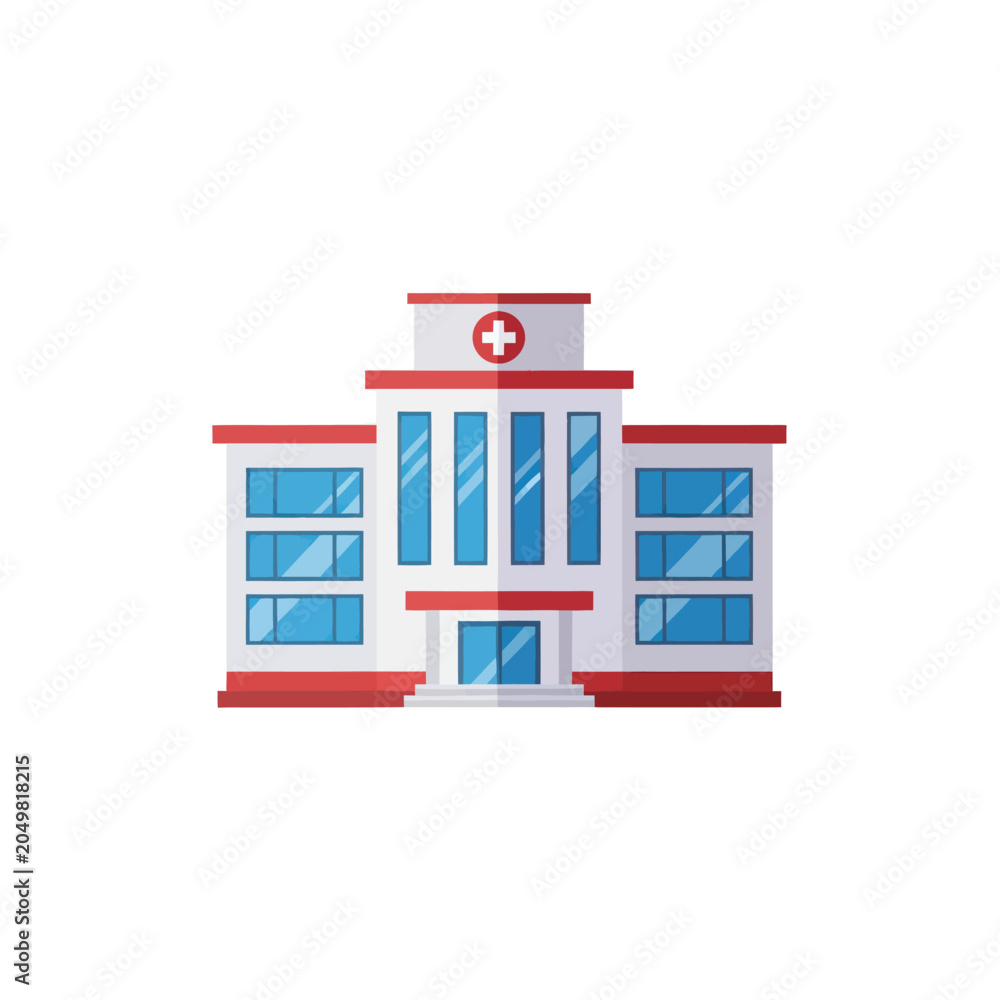 Obraz premium Hospital Building Red Cross Sign.