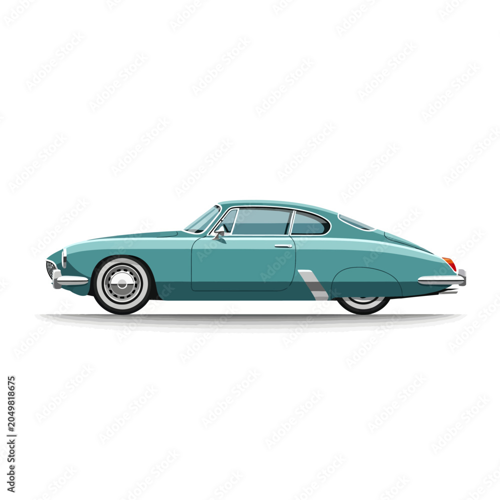 Naklejka premium Classic Aqua Coupe: Digital Illustration of Vintage Car on White