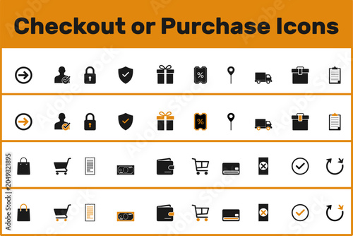 checkout  icons set single color and double colour simple flat solid shapes high quality vector resizeable and editable purchase icon