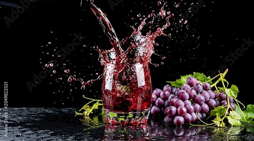 Red juice Glass Pouring With Grapes Nearby