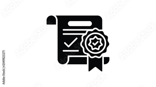 Photography certificate with checkmark and seal silhouette document award approval validatio