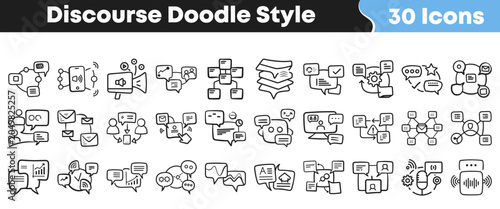 Foto Collection of thirty hand drawn discourse doodle style vector icons