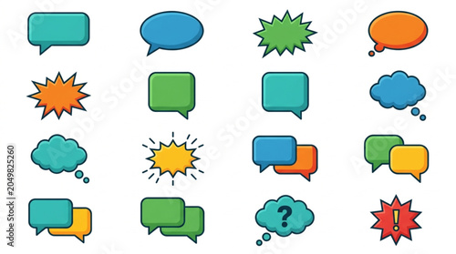 Foto Collection of Diverse Speech Bubbles and Communication Icons.
