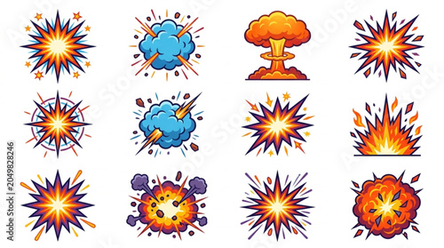 Collection of Explosions and Atomic Bomb Icons.