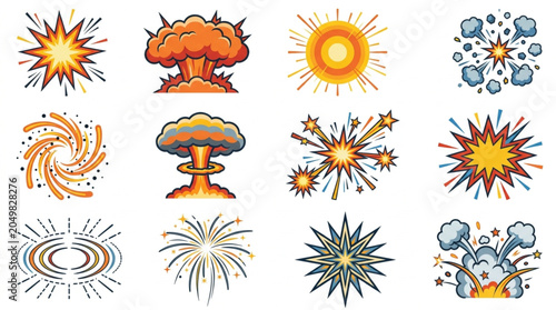 Collection of Explosions and Fireworks Illustrations.