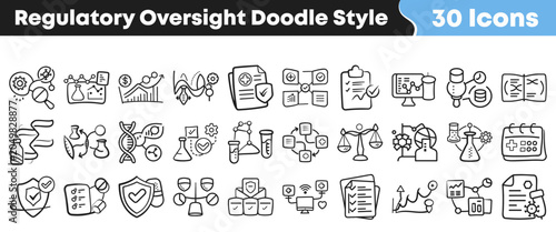 Valokuva Hand drawn doodle set of various regulatory oversight management icons