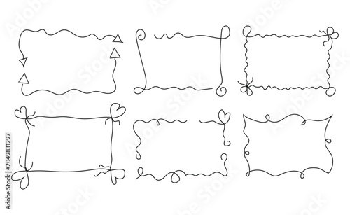 Doodle curvy whimsical frames hand drawn set