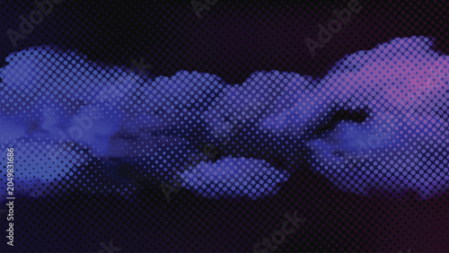Pop art cartoon smoke clouds with glowing halftone background