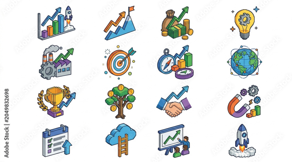Fototapeta premium Collection of Isometric Business and Finance Icons.