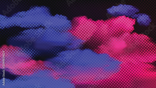 Smoke clouds with bright halftone glowing pop art comic effect background
