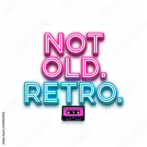 A vibrant neon sign with a cassette tape that reads Not Old Retro
