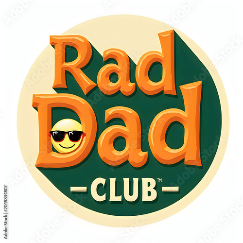 A logo for the Rad Dad Club with a smiling face wearing sunglasses