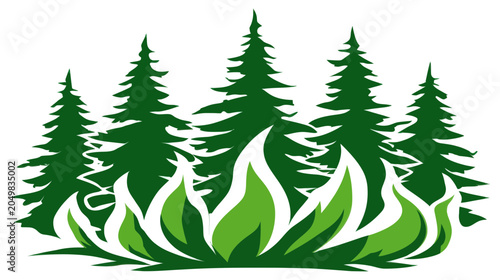 Forest Fire Danger Icon with Trees and Flames