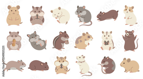 Vászonkép Collection of cute cartoon hamsters in various poses and colors, isolated on a white background