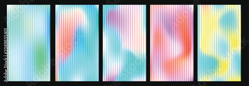 Vertical rippled glass mesh gradient smooth poster backgrounds set