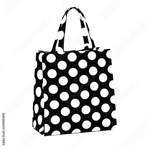 Black and white shopping bag with polka dot decorative pattern