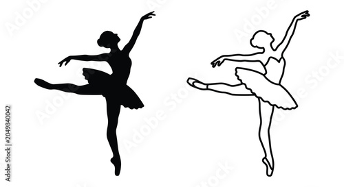 Canvas Print Ballerina Silhouette And Outline On White Background