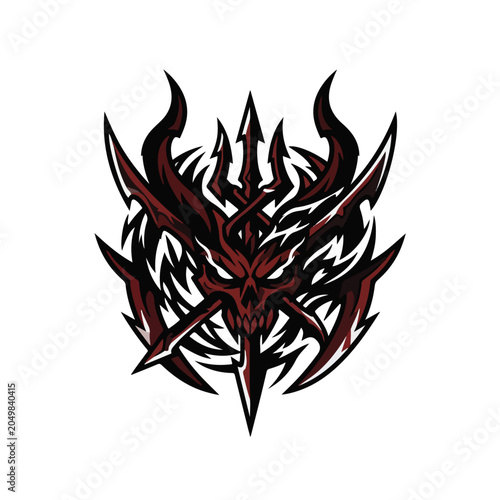 Dark Maroon Black Demon Skull Trident Esports Mascot Vector Logo