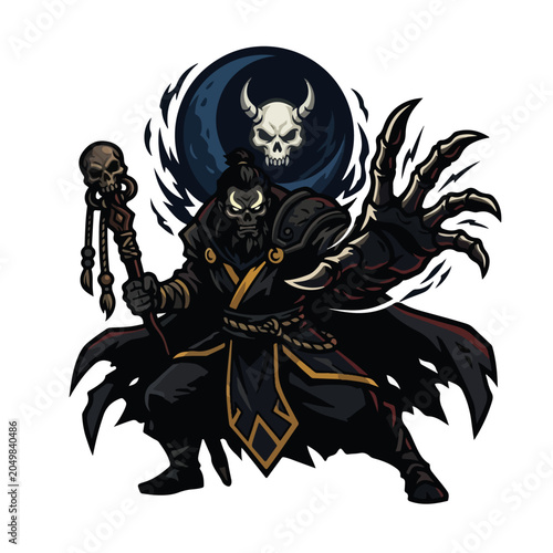 dark necromancer warrior fantasy character vector mascot design