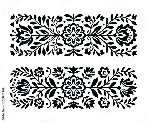 Fotografie Floral ornament vector set traditional polish folk art design