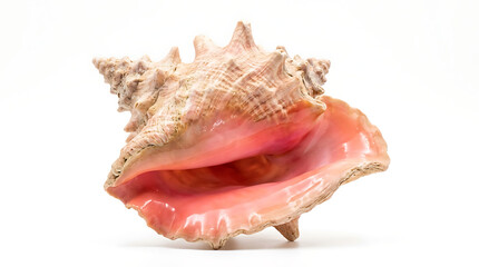 An isolated conch shell sits alone on a surface
