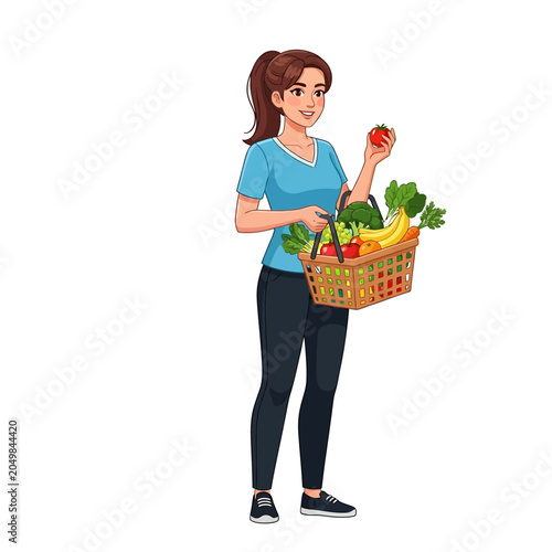 Woman with Fresh Produce Basket - Healthy Eating Concept