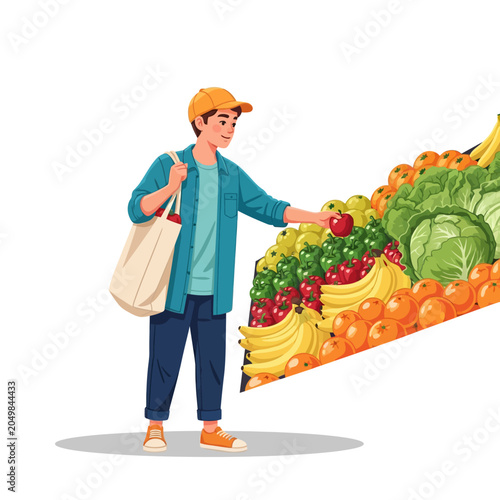 Young man choosing fruit at a farmers market stall - healthy eating concept