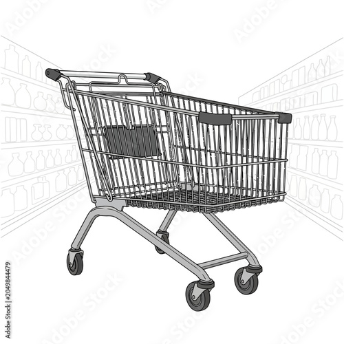 Shopping Cart in Grocery Store Aisle Graphic