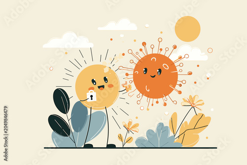 CAR-T Cell Locking onto a Cancer Cell in a Minimalist Vector Illustration