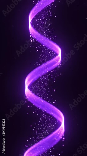 Glowing vertical purple light beams and rising particles.