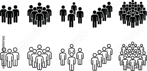 Collection of Diverse Group Silhouettes Representing Crowds and Teams