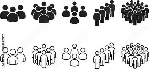 Collection of Diverse Crowd Icons Representing Groups of People