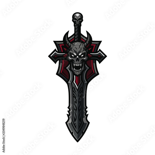 Horned Skull Cross Sword Esports Mascot Logo Vector Template