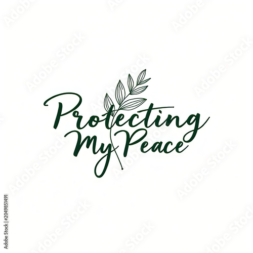 A stylized logo featuring the phrase Protecting My Peace in green cursive font with a leaf design