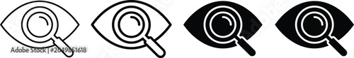 Eye icons with magnifying glass, vector illustration
