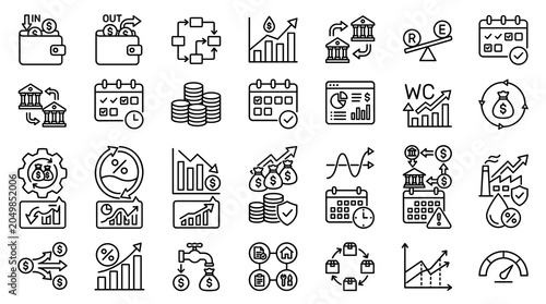 Photos Financial line icons set, 28 business and economy vector symbols, banking and in
