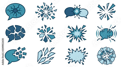 Slika na platnu Collection of Shattered Speech Bubbles and Explosions.