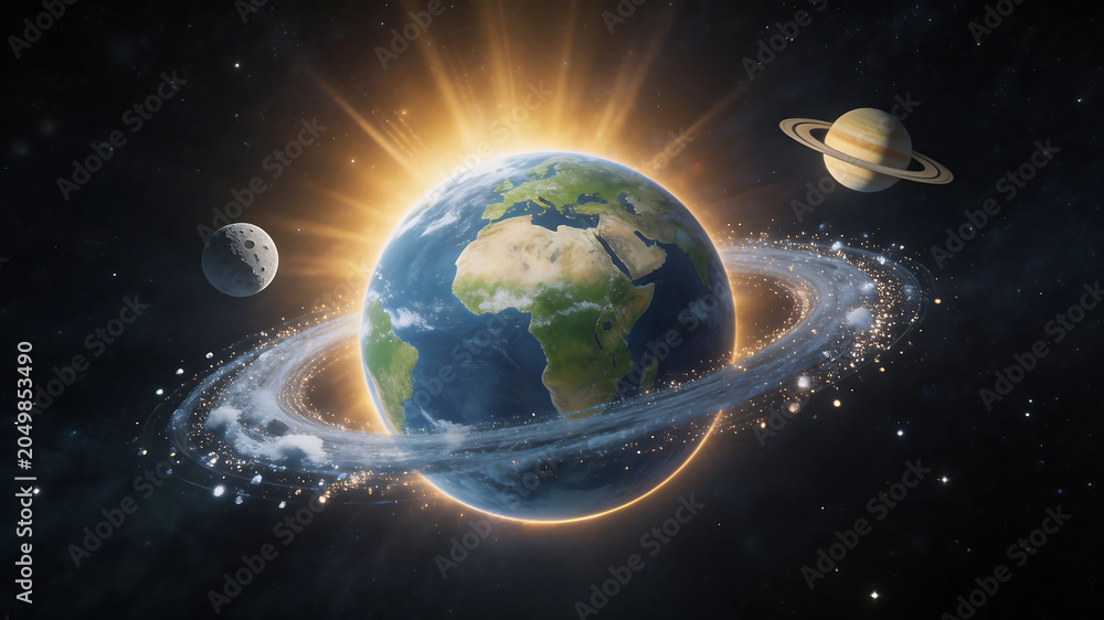 Naklejka premium Earth moon and planet in space emphasizing the majestic scale of the natural world