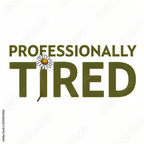 A humorous logo featuring the phrase professionally tired with a flower