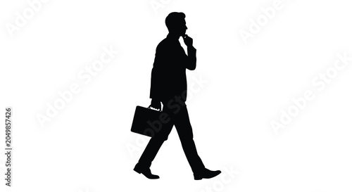 Foto Silhouette of a walking businessman with a briefcase on white background