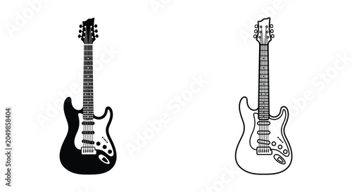 Slika na platnu Electric guitar silhouettes on a white background black and white graphic