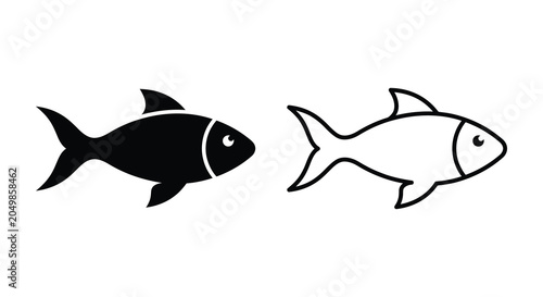 Fish silhouettes black and white line art on a white background