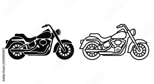 Motorcycle Silhouette On White Background Black And White Line Art