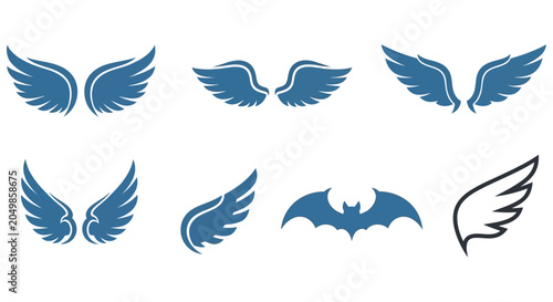 Fotografija Blue Wing Silhouettes Collection Vector Illustration On White Background avian