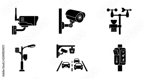 Fotografía Security Camera Icons, Surveillance Systems, Weather Station, Streetlight, Traff