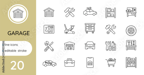 A set of linear vector icons - Garag
