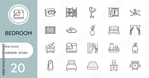 A set of linear vector icons - Bedroom.