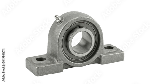 Precision-machined cast iron pillow block bearing unit with spherical bore, industrial gray metallic finish