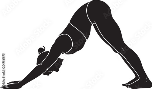Принти на полотні Black silhouette of woman in downward facing dog yoga pose with downward
