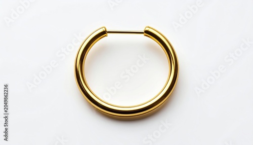 Gold Hoop Earring on White Background.
